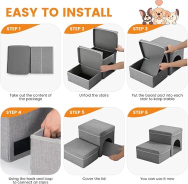 Сходинка для собак Sunowl 2 сходинки, складана, широка, з місцем для зберігання, для маленьких собак та котів, м'яка, неслизька поверхня