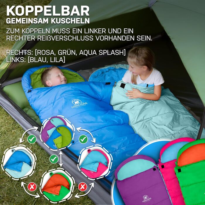 Дитячий спальний мішок для кемпінгу Lila/Türkis (Aqua Splash) | 100% бавовна, легкий та теплий | Розмір до 145 см, 1200г