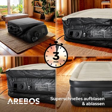 Надувний матрац Arebos | Самостійно надувний матрац 203 × 95 × 51 см для 1 особи | Гостьовий матрац з електричним насосом | Надувний матрац з сумкою для транспортування для кемпінгу/вдома | Сірий/Антрацит