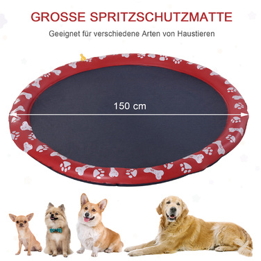 PawHut Dog Pool for Dogs, Water Mat Ø150 cm Dog Splash Pool Sprinkler Water Play Mat, Non-Slip, for Garden, Camping, Red | Aosom