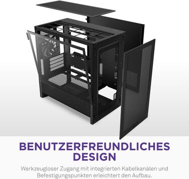 NZXT H3 Flow: Корпус для ПК Micro-ATX з оптимізованим повітряним потоком, 120мм вентилятор, підтримка Full-Size GPU, радіатори 280мм/240мм, чорний