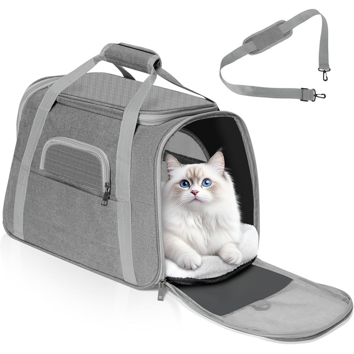 Транспортний бокс для котів Romon - переноска для тварин, переноска для кота, сумка для кошенят та собак до 6 кг (сірий, 44x28x25 см)