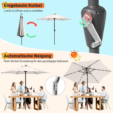 Daromigo Patio Umbrella Ø270 / 350cm with Crank | Canopy Umbrella Garden Umbrella Sun Protection UV Protection 50+ | Crank Umbrella Market Umbrella Waterproof for Garden, Balcony, without Stand