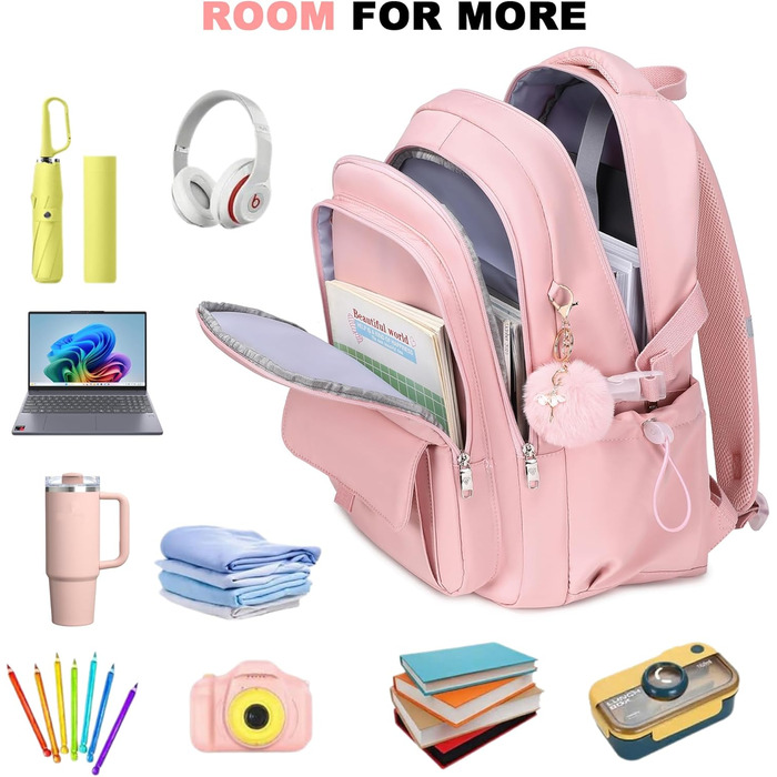 Шкільний рюкзак для підлітків, дівчаток, 3-в-1: рюкзак, ланчбокс, пенал (рожевий). Підходить для ноутбука 15.6