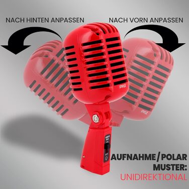 Динамічний мікрофон Pyle Vintage Style з XLR-кабелем 4.88м для живих виступів та студійних записів, червоний