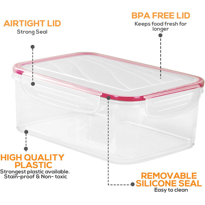 Набір контейнерів KICHLY 24 шт. з кришками: для зберігання продуктів, meal prep, заморожування. Без BPA, червоний.