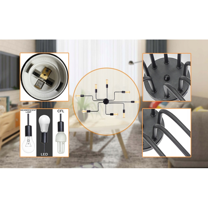 Підвісна стельова люстра FRIDEKO HOME, 8 точок освітлення, цоколь E27