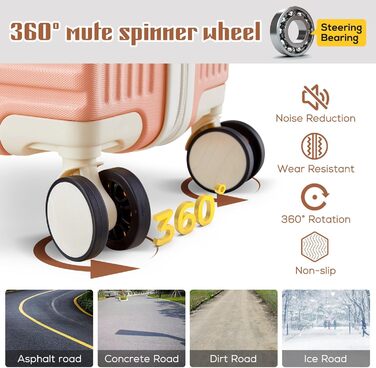 Набір валіз Joyway: велика валіза з ABS-пластику, 4 колеса, TSA-замок, сумка для ручної поклажі та кульбага (Рожевий)