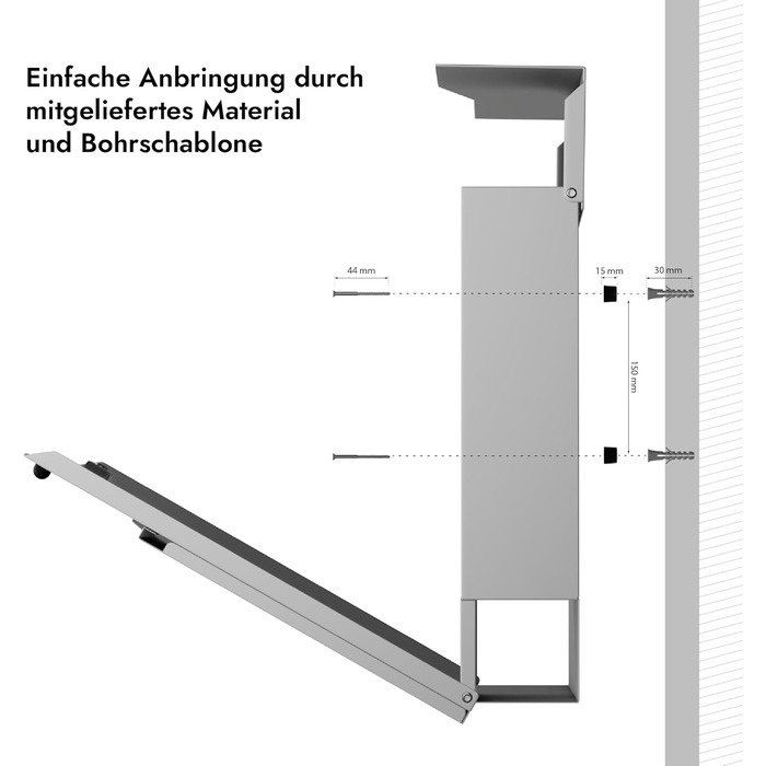 Поштовий ящик білий з газетницею TRELLEBORG, персоналізований, з цинкової сталі з іменем, вулицею та номером будинку + комплект для монтажу (RAL 9016)