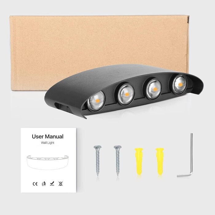 LED настінний світильник Lureshine, 2 шт., 22x8x5 см, чорний, IP65, 3000K, для вітальні