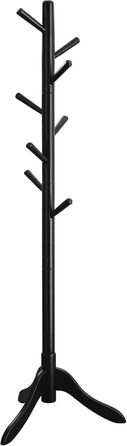 VASAGLE Coat Rack, Solid Wood Clothes Rack, Coat Stand with 8 Hooks, Tree Shape, 3 Adjustable Heights, for Coats, Jackets, Bags, for Entryway, Bedroom, RCR01GY (Black)