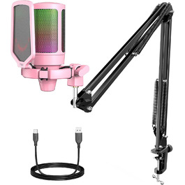Мікрофон FIFINE для ігор та стримінгу, USB, з кріпленням, для ПК, MAC, PS4, PS5 (Рожевий)
