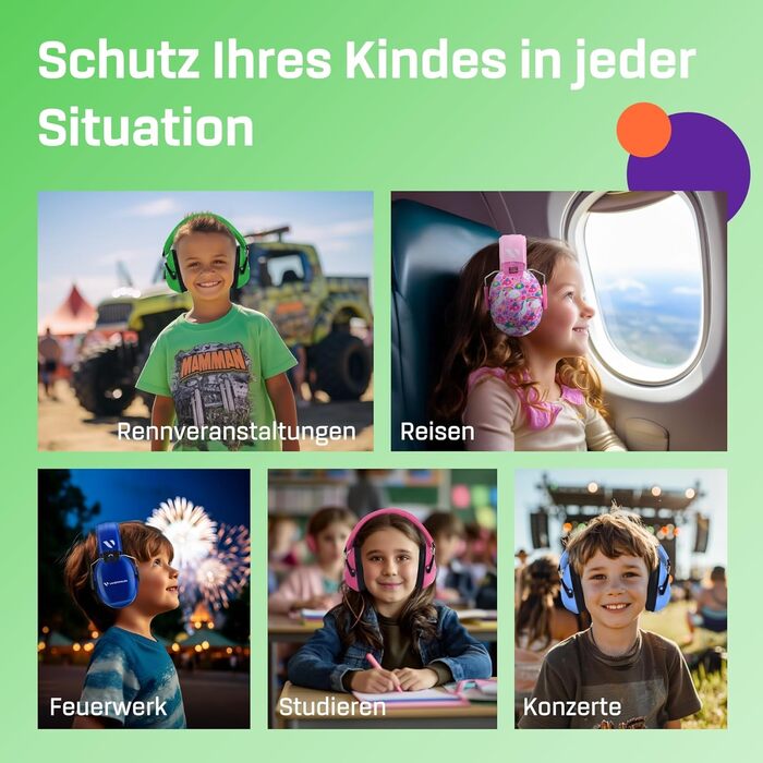 Навушники захисні Vanderfields Premium для дітей 3-12 років, шумозаглушення 34.4 dB, зелені