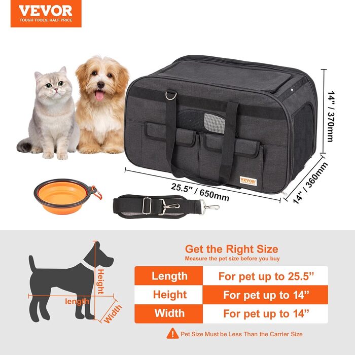 Тролей для собак VEVOR, 15.8 кг, чорний: зручний рюкзак-переноска для тварин з 4 колесами та кишенями для аксесуарів. Ідеально для подорожей та прогулянок.