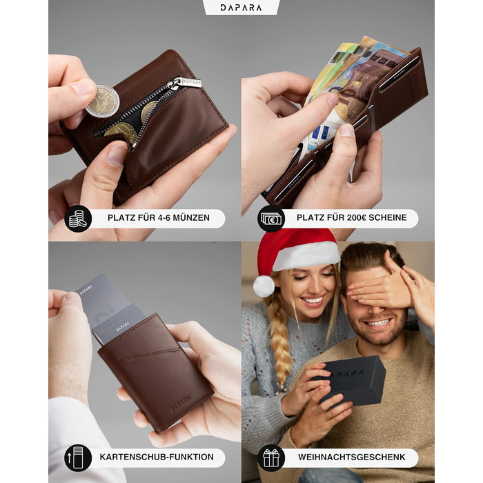 Чоловічий гаманець DAPARA з RFID-захистом | Тонкий гаманець для чоловіків з відділенням для монет | Гаманець-картхолдер на 12 карт | Коричневий гаманець Espresso Mini з натуральної шкіри