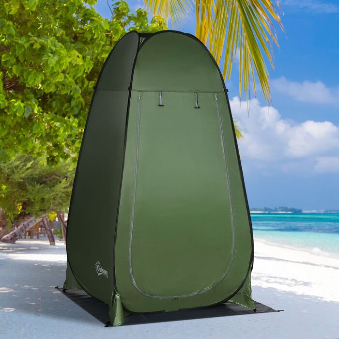 Outsunny Pop-Up Shower Tent Toilet Tent for Camping 126x124x189cm Dark Green with Carry Bag for Mobile Outdoor Toilet
