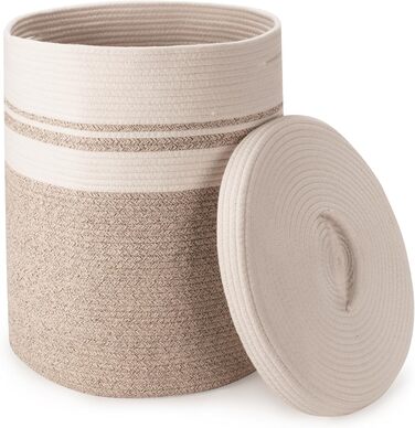 Rieeyrslza Laundry Basket with Lid for Blankets 58L Woven Cotton Rope Basket Cotton Rope Laundry Collector with Hollow Handle, for Living Room, Placing Blankets Pillows, 38 x 50cm (Brown)
