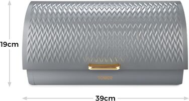 Хлібниця Tower Empire з роликовим кришкою, нержавіюча сталь, сірий колір, з латунними деталями