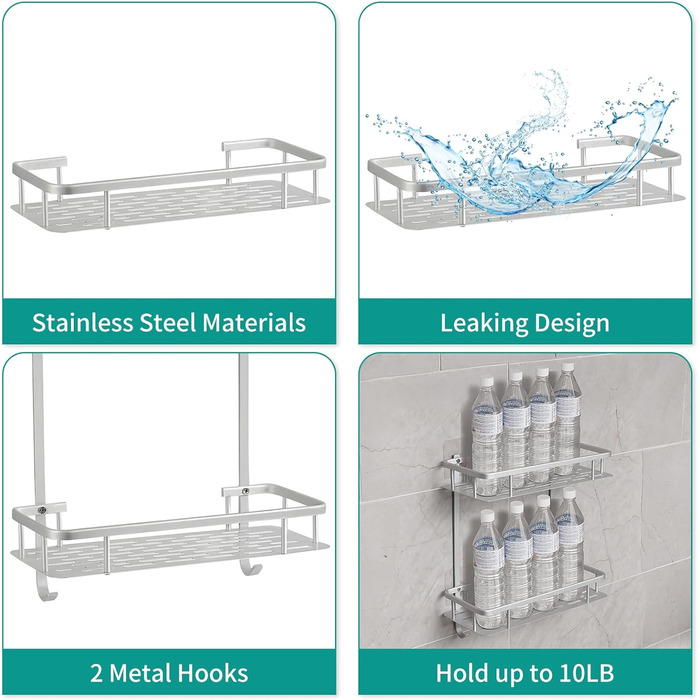 Hawsam Badregal Caddy, Aluminum Shower Caddy with 2 Tiers, Adhesive Storage Basket for Shampoo, etc., No Drilling Required, HA170103BS-01-UKFBA