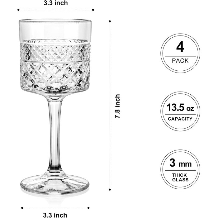 Набір келихів для вина 4 шт., 400 мл, великі кришталеві келихи, квадратні келихи для червоного вина з довгим ніжкою, подарунок на весілля/день народження, прозорі, 4 шт.