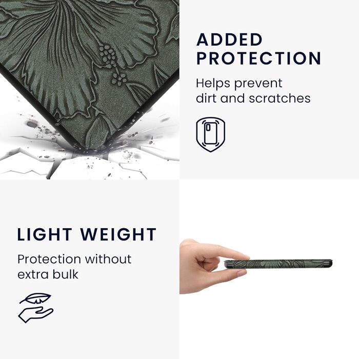 Чохол-книжка kwmobile для Kobo Libra Colour/Tolino Vision Color - з квітковим малюнком, зелений