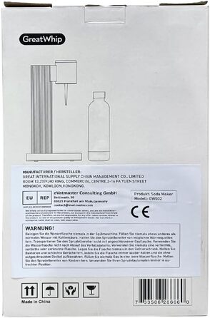 Машина для газованої води GreatWhip Wassersprudler: біла, з пляшкою 1 л, сумісна з CO2 (60 л)