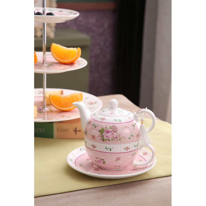 London Boutique Teapot and Cup, Vintage, Rose, Victoria, Porcelain, in Gift Box, Ceramic, Rose, 15x15cm