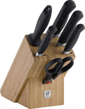 Набір ножів ZWILLING 8-ти частинний у дерев'яному блоці, Ніж, Точилка, Ножиці, Нержавіюча сталь, Ручки з пластику з заклепками, Чорний, Зроблено в Німеччині
