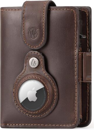 Will Fire® AirTag Wallet with Photo Capsule | Includes AirTag Holder | Genuine Leather Wallet with Coin & Bill Compartments | Extra Secured RFID Card Holder | Space for up to (12) Cards | [Coffee]