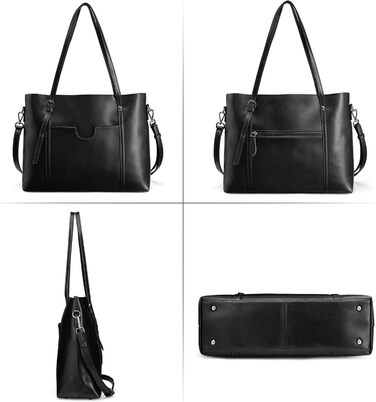 Сумка жіноча S-ZONE 3 в 1 з натуральної шкіри: шопер, сумка через плече, для ноутбука, робоча (Чорна)