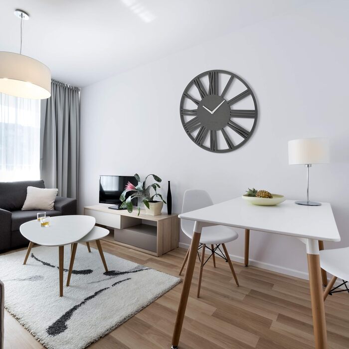 FLEXISTYLE Large Wall Clock Without Ticking Sounds, Wood Art Black, Living Room, Bedroom, Made in EU, z216-2 (50cm)