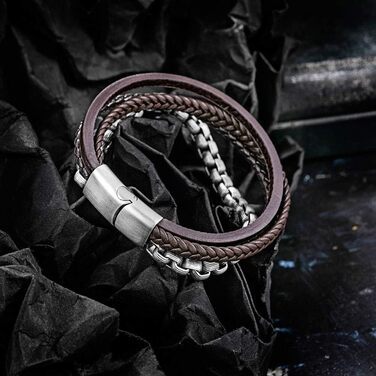 Чоловічий шкіряний браслет Murtoo з нержавіючої сталі з магнітним застібком (20 см, коричневий, срібний)