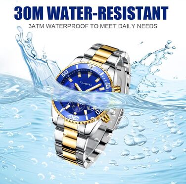 Годинник чоловічий OFF-CUP з датою, кварцовий хронограф, водостійкий, сталевий браслет, класичний стиль, бізнес-годинник (Золотий, Синій)