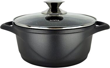 Набір посуду Induktion BRIEBЕ 12-ти частинний: 4 казани з алюмінію, 2 сковорідки з антипригарним покриттям ILAG GRANITEC (без PFOA), кришки зі скла, рукавички з силікону. Підходить для індукційних, газових плит та духовки.