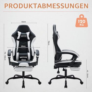 Ігрове крісло Gaming Chair з підставкою для ніг та ергономічною підтримкою попереку, регульована спинка 90-135°, офісний стілець (Blackwhite)