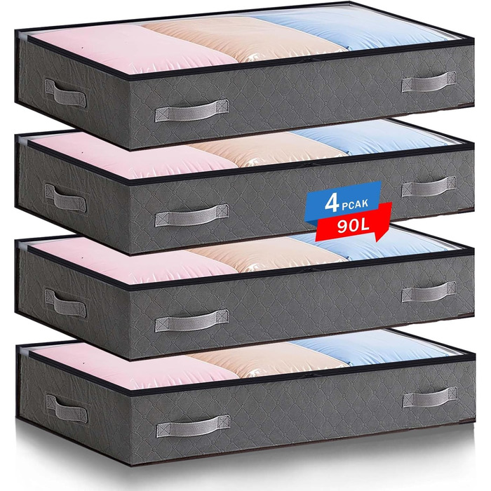 Комод під ліжко, 90л, 4 шт. Складні ящики для зберігання, сірий