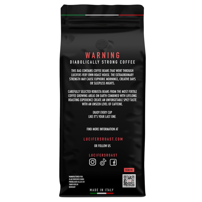 Кава в зернах LUCIFERS ROAST 100% Робуста, міцний еспресо темного обсмаження (Dark Roast), низька кислотність, для кавомашин та ріжкових кавоварок, 4 x 1 кг