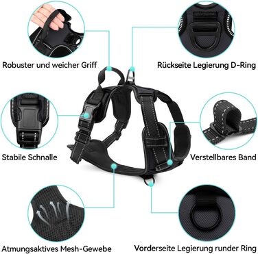 Шлейка для собак середнього розміру Joytale, світловідбиваюча, дихаюча, з ручкою для тренувань, чорна, M (1 шт.)