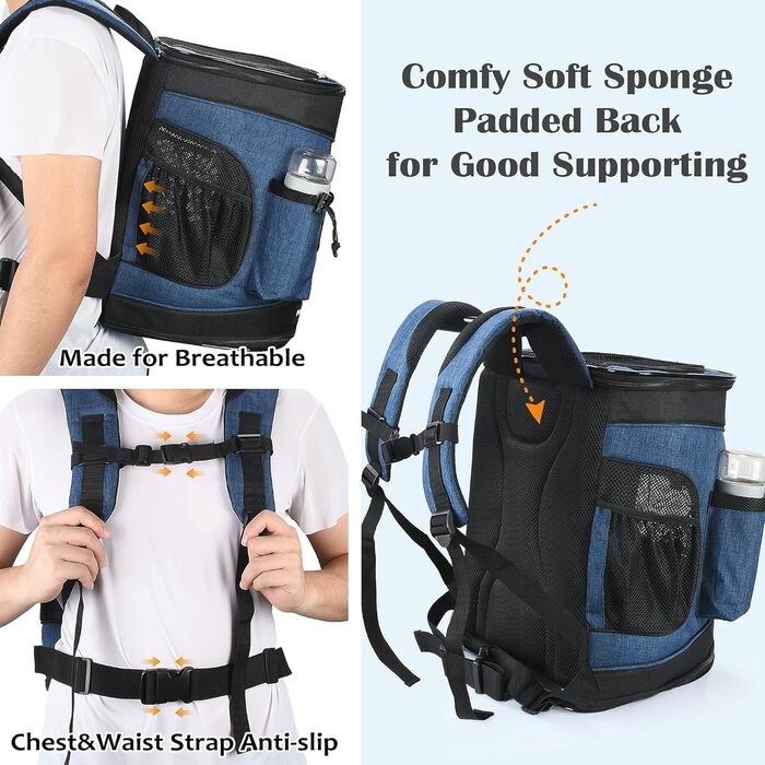 Kato Pet Carrier Backpack for Dogs & Cats - Breathable Mesh Travel Bag for Medium Dogs & Puppies - Portable Marine Blue