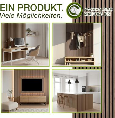 Акустичні панелі TRESKO з дерева 120×60x2,1 см, 3D ламельна стіна для шумоізоляції з вішалками для одягу, дуб натуральний (4 шт.)