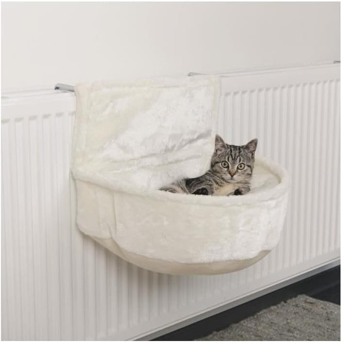 TRIXIE Radiator Snuggle Bag for Cats - Short-haired Plush - Reversible Cushion - Stable Metal Frame - Adjustable Bracket - 43140