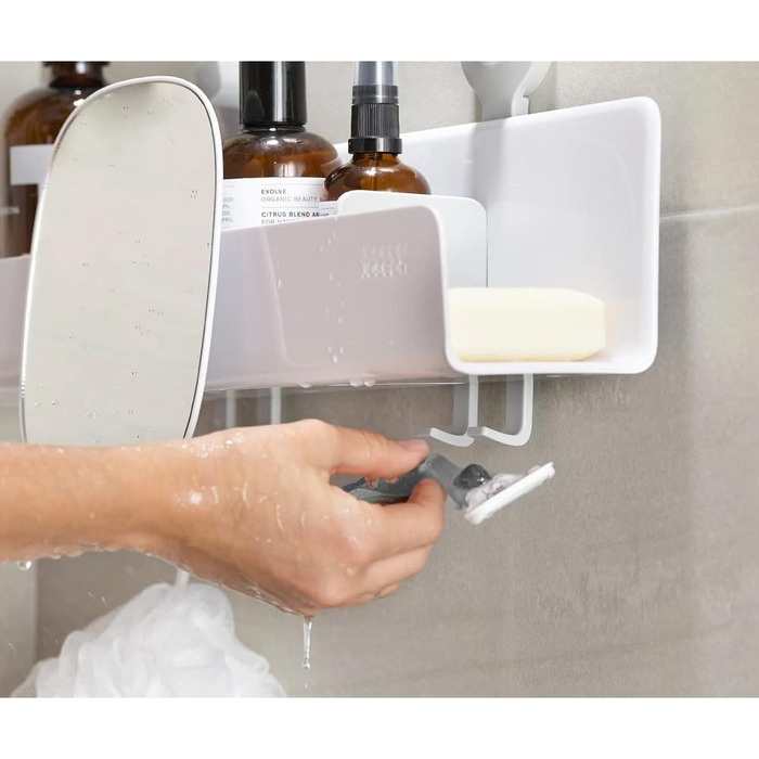 Joseph Joseph EasyStore Self-Draining Large Shower Shelf with Removable Mirror - White