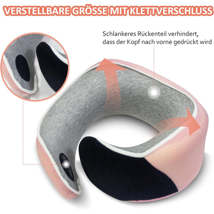 Подушка для шиї Proglobe, 100% Memory Foam, ортопедична, для подорожей (літак, авто, поїзд), з маскою для сну, сітчаста сумка (рожевий)