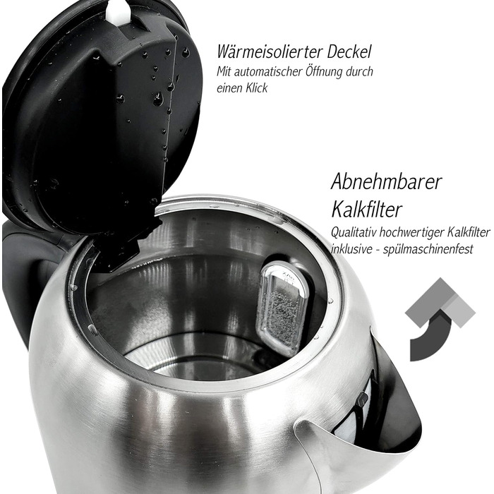 Електричний чайник з нержавіючої сталі, 1.7л, 2200W, регулювання температури 40-100°C