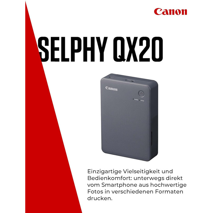 Canon Selphy QX20: Портативний принтер для фотографій з Wi-Fi, термосублімаційний друк, USB-C зарядка, сірий (без чорнил/паперу)