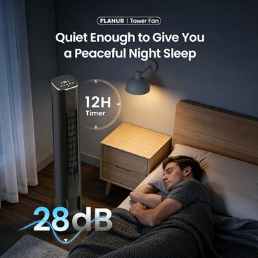 Вентилятор вежовий FLANUR WiFi Alexa 108 см, тихий (25 дБ), з пультом, 4 режими, 90° осциляція, таймер 12 год, чорний