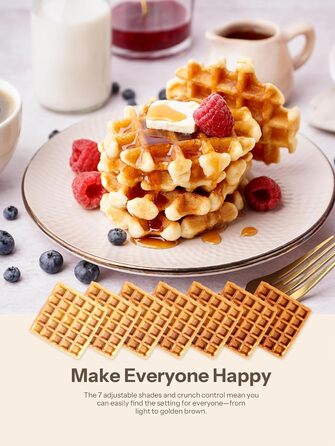 1600W Belgian Waffle Maker - 5 Programs, 7 Browning Levels, LCD Display, Timer, Stainless Steel