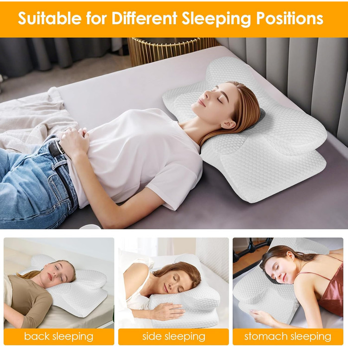 Ортопедична подушка Gaethra з Memory Foam для шиї, регульована висота, 63 x 34 x 9/12 см, білий