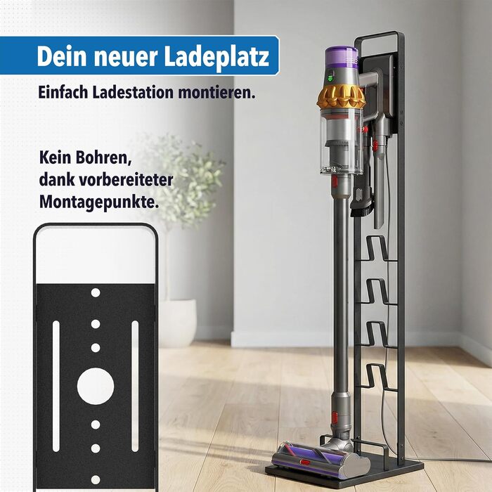 Підставка для пилососа Dyson V15, V12, Gen5, V11, V10, V8, V7 - сталева, 127 см, без свердління