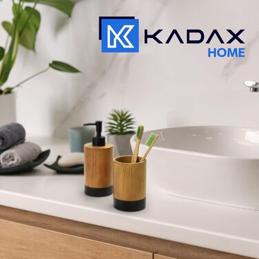 Набір для ванної кімнати KADAX: мильниця та стакан для зубної пасти з імітацією дерева (чорний)